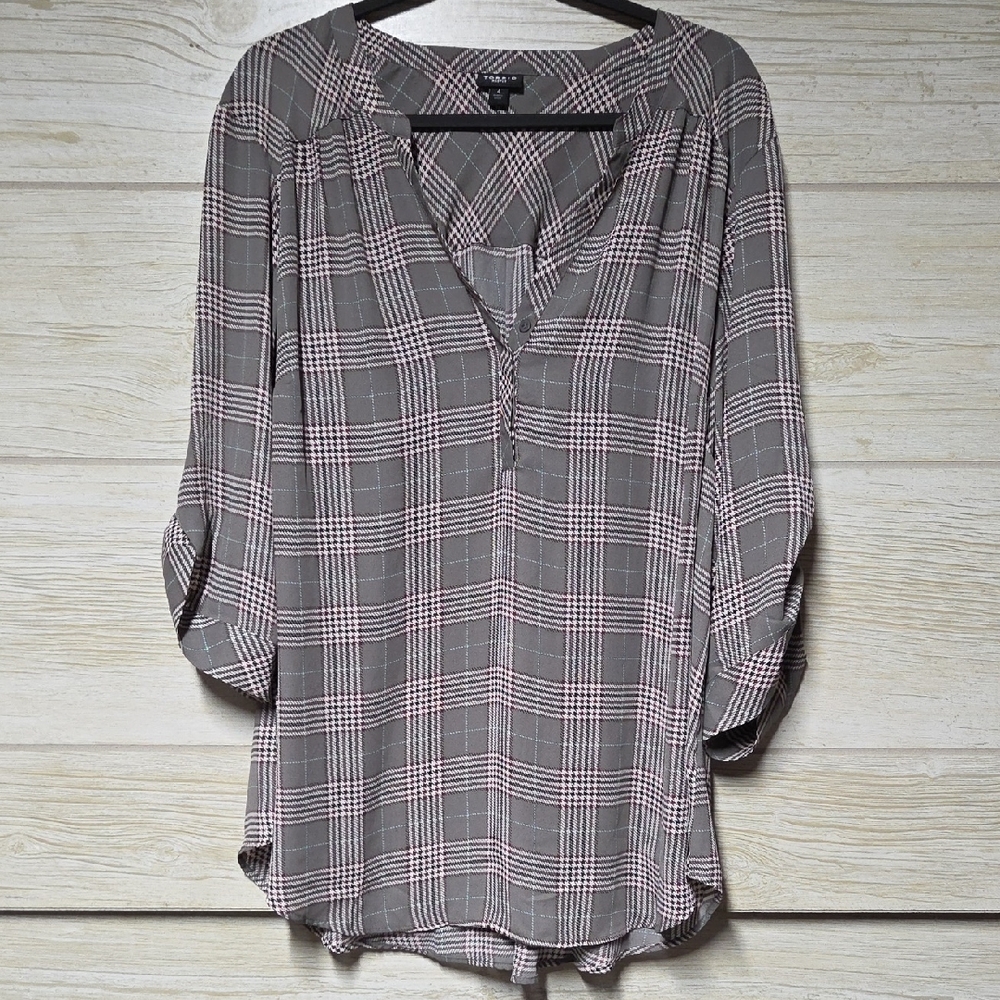 Torrid Gray and Pink Plaid Blouse